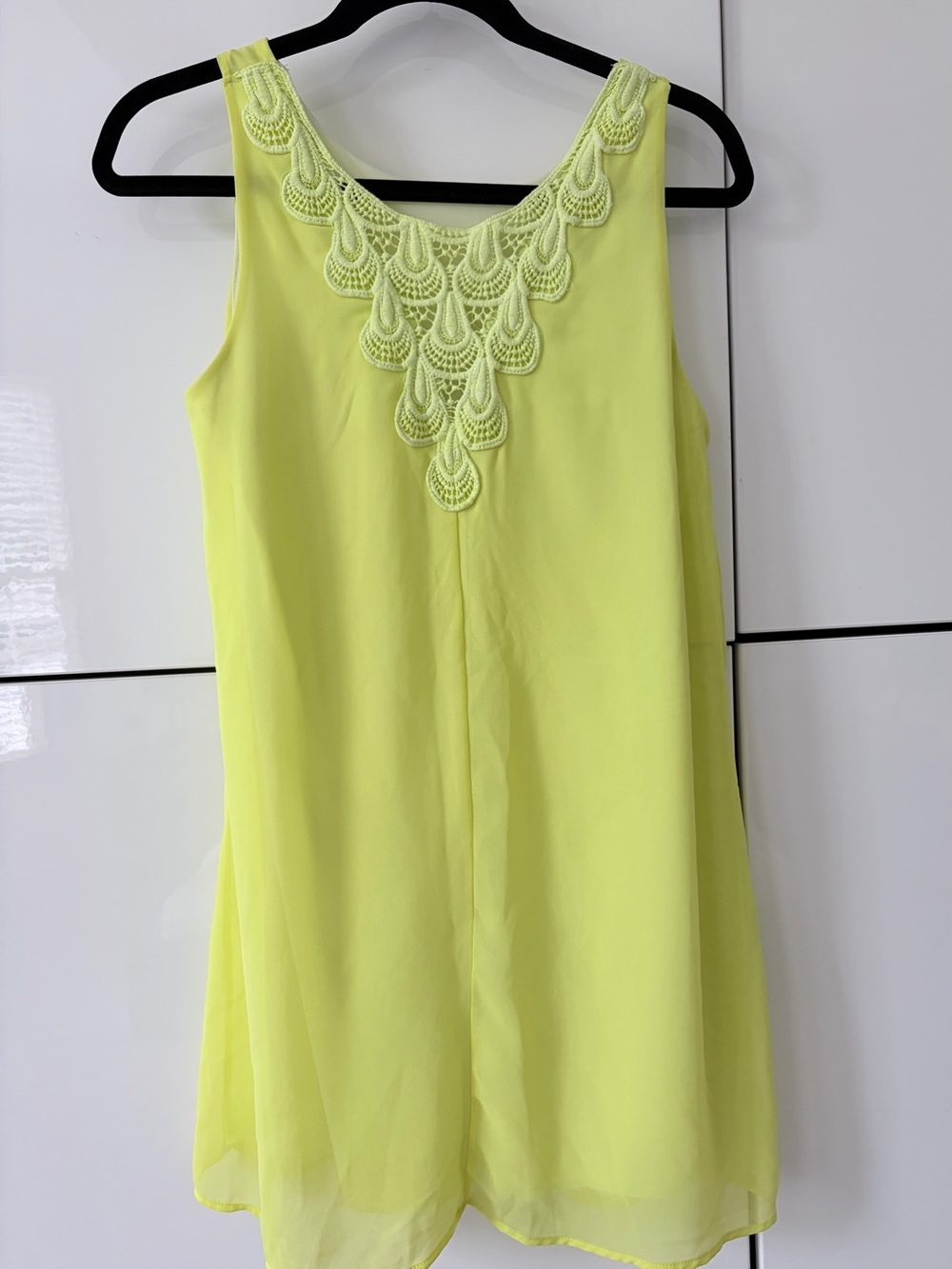 Bright Lemon Crochet Yoke Sleeveless Dress